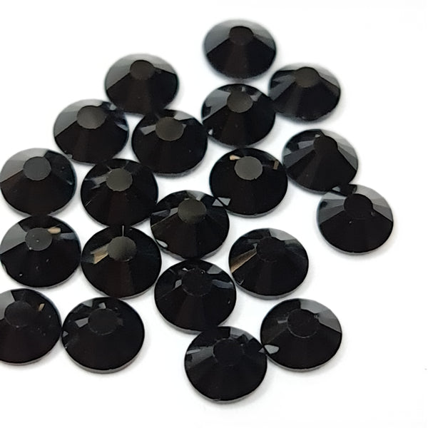 Jet black non-hotfix flatback glass rhinestones