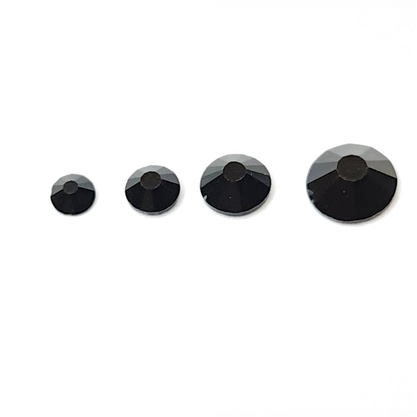 Jet black non-hotfix flatback glass rhinestones