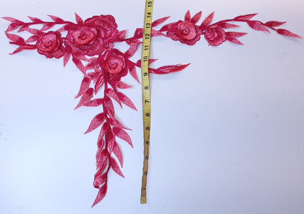 Large red and coral embroidered flower applique