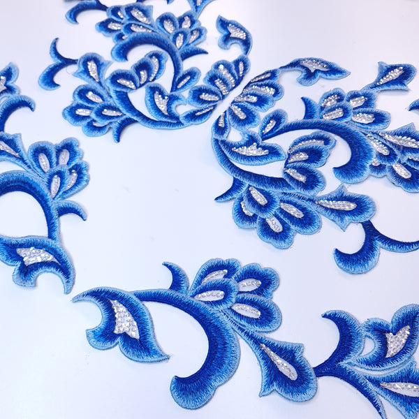 Embroidered blue applique with sequins