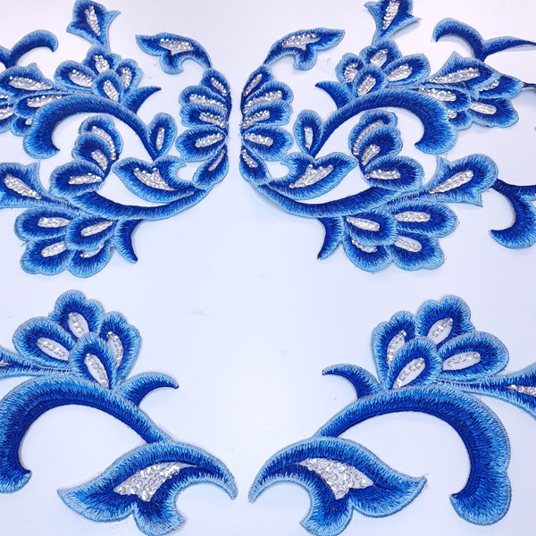 Embroidered blue applique with sequins