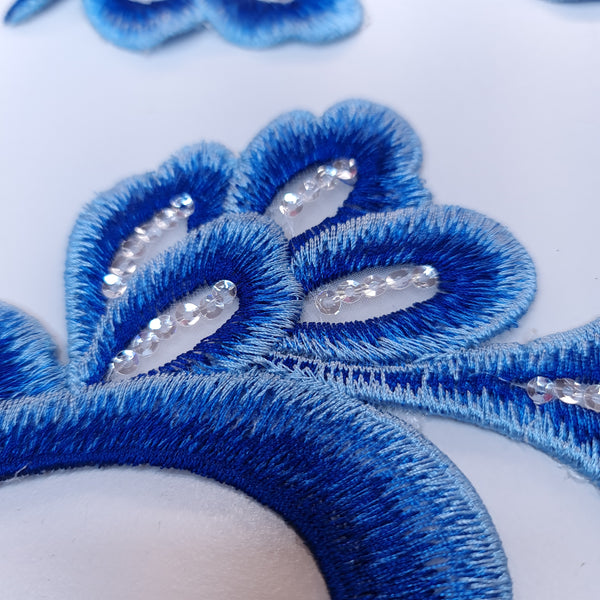 Embroidered blue applique with sequins
