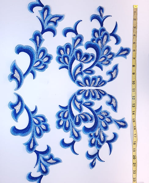 Embroidered blue applique with sequins