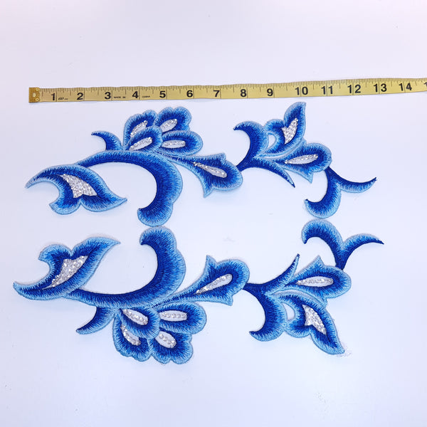 Embroidered blue applique with sequins