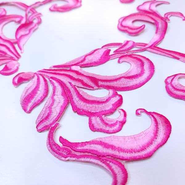 Mirrored pair iron on embroidered appliques pink