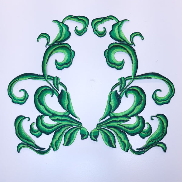 Mirrored pair iron on embroidered appliques green