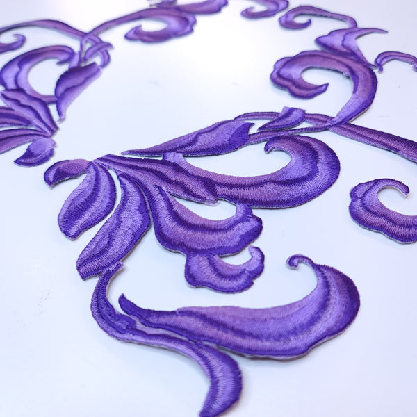 Mirrored pair iron on embroidered appliques purple