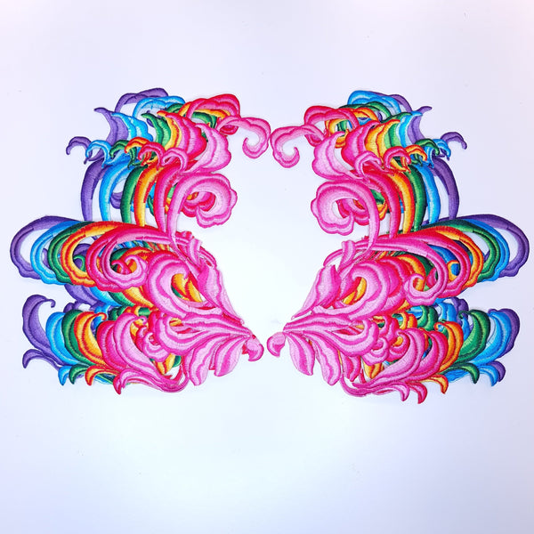 Mirrored pair iron on embroidered appliques 6 colours