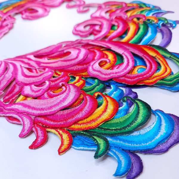 Mirrored pair iron on embroidered appliques 6 colours