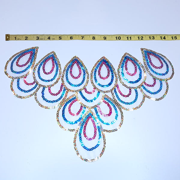 Sequin peacock feather applique
