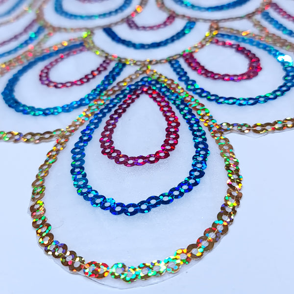 Sequin peacock feather applique