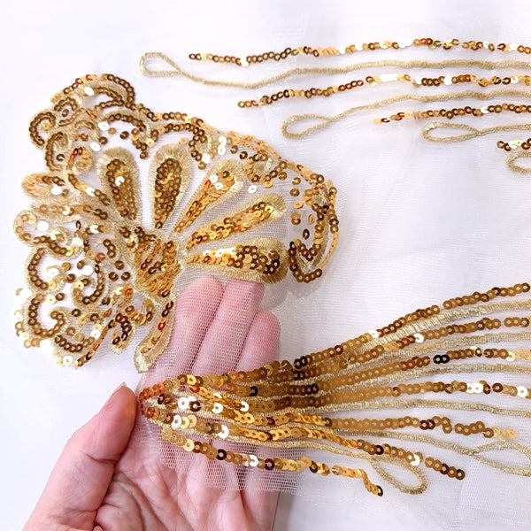 5 Piece Embroidery and Sequin Appliques. 4 Colours.