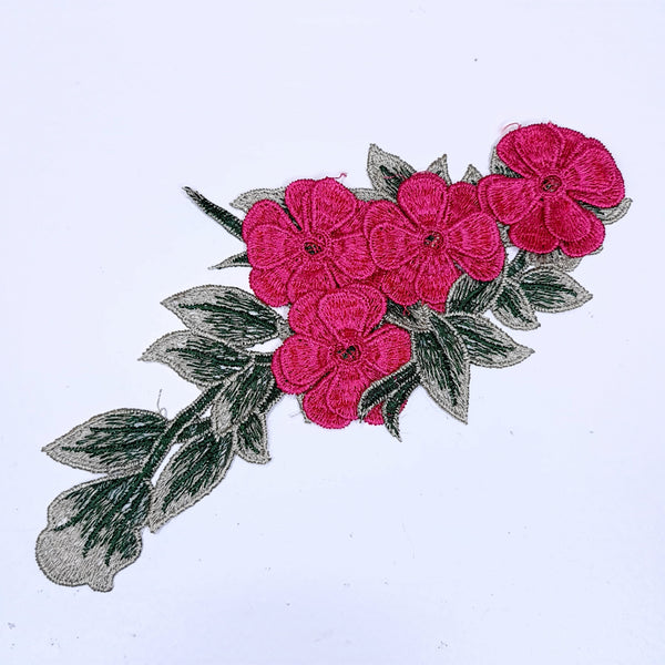Embroidered Flower and Leaf Applique. 6 Colours.