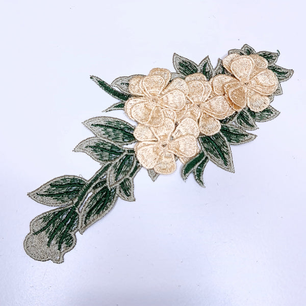Embroidered Flower and Leaf Applique. 6 Colours.