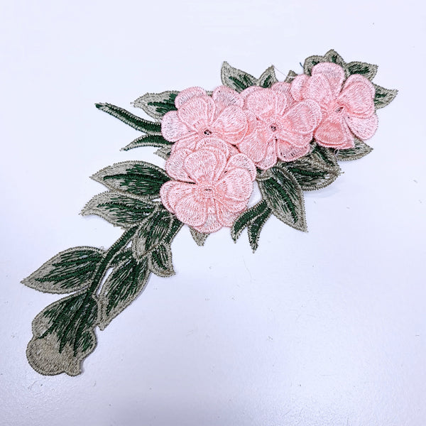 Embroidered Flower and Leaf Applique. 6 Colours.