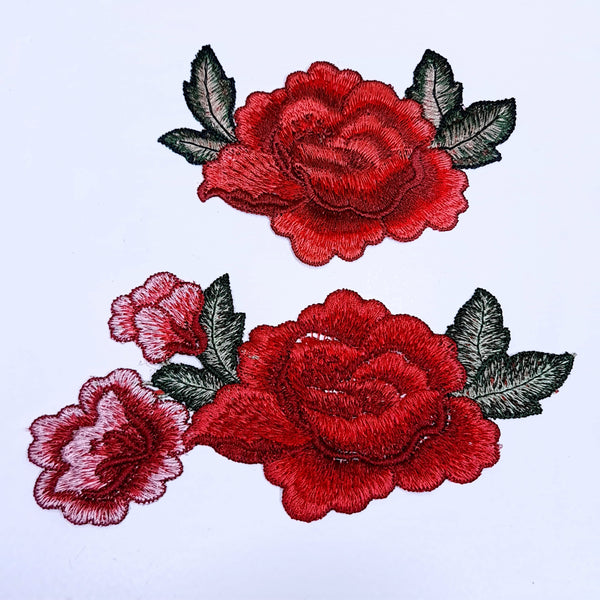 Red Rose Embroidered Appliques. 2 Styles.