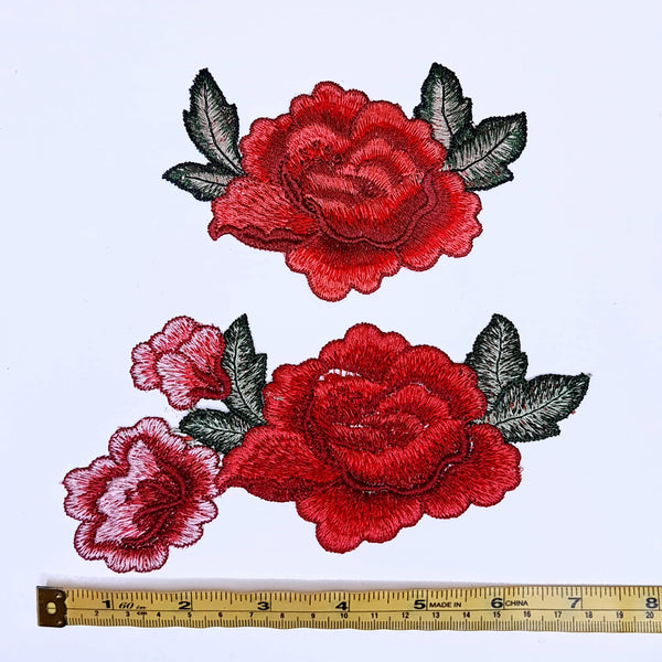 Red Rose Embroidered Appliques. 2 Styles.