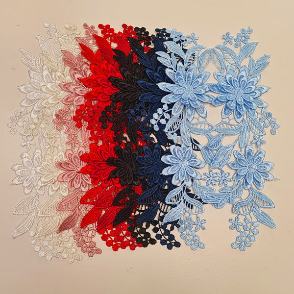 Floral Lace Applique Mirrored Pair. 8 Colours.