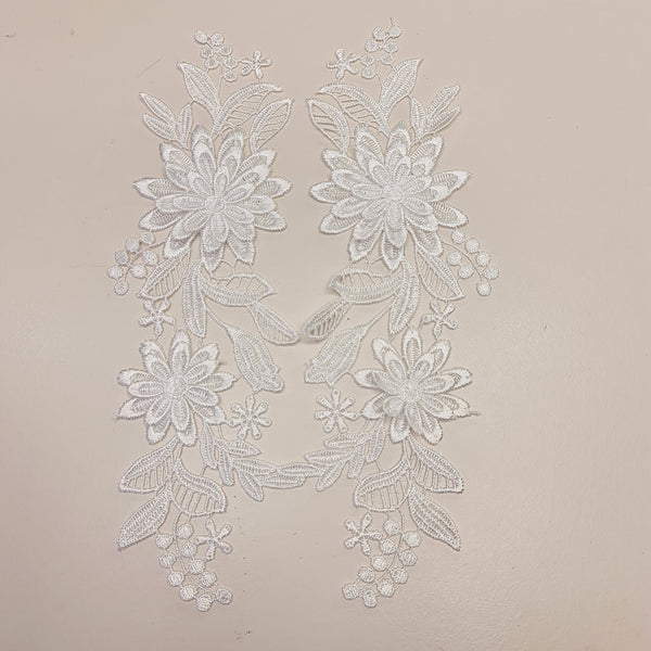 Floral Lace Applique Mirrored Pair. 8 Colours.