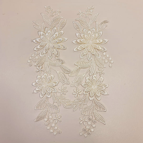 Floral Lace Applique Mirrored Pair. 8 Colours.