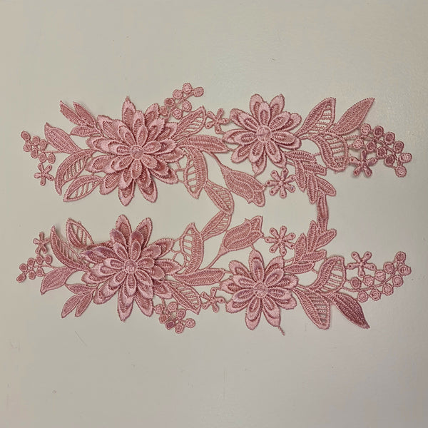 Floral Lace Applique Mirrored Pair. 8 Colours.