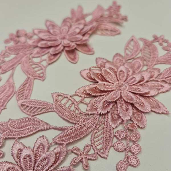 Floral Lace Applique Mirrored Pair. 8 Colours.