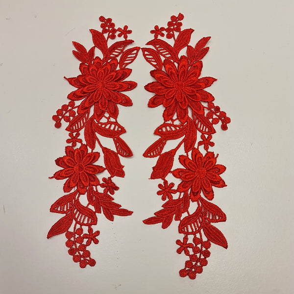 Floral Lace Applique Mirrored Pair. 8 Colours.