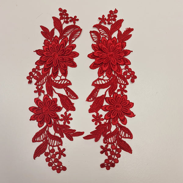 Floral Lace Applique Mirrored Pair. 8 Colours.