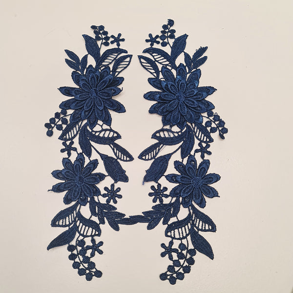 Floral Lace Applique Mirrored Pair. 8 Colours.