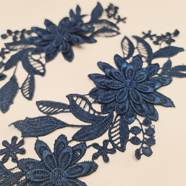 Floral Lace Applique Mirrored Pair. 8 Colours.