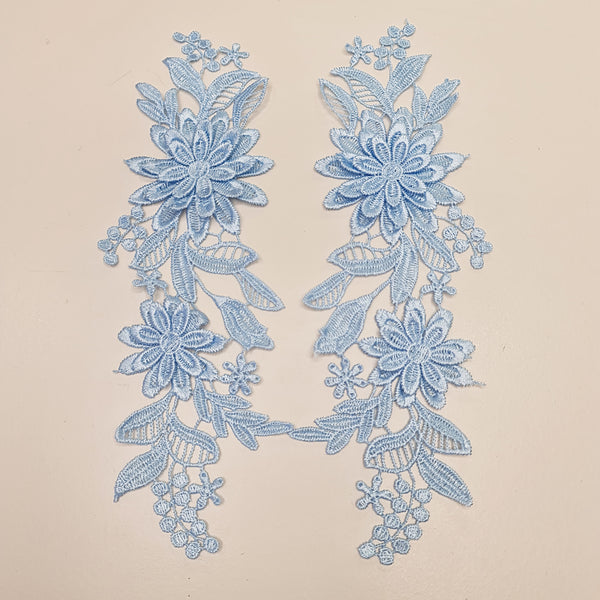 Floral Lace Applique Mirrored Pair. 8 Colours.