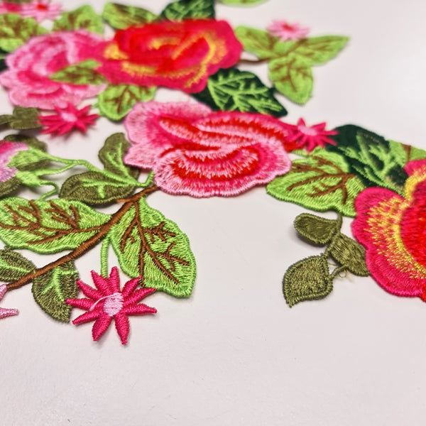 Pink, Red and Green Floral Applique