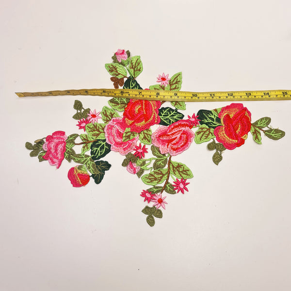 Pink, Red and Green Floral Applique