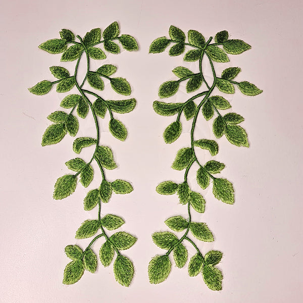 Embroidered Green Leaf Applique Mirrored Pair