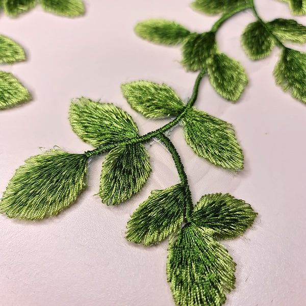 Embroidered Green Leaf Applique Mirrored Pair