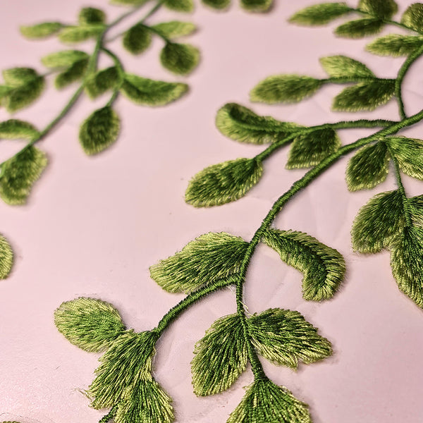 Embroidered Green Leaf Applique Mirrored Pair