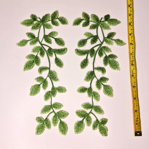 Embroidered Green Leaf Applique Mirrored Pair