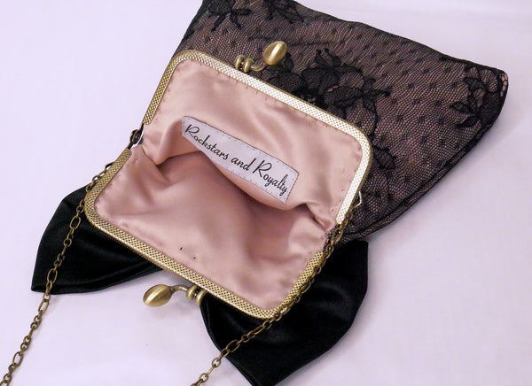 Black Lace Pouch Bag With Bow