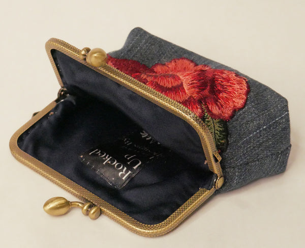 Denim Purse With Rose Applique