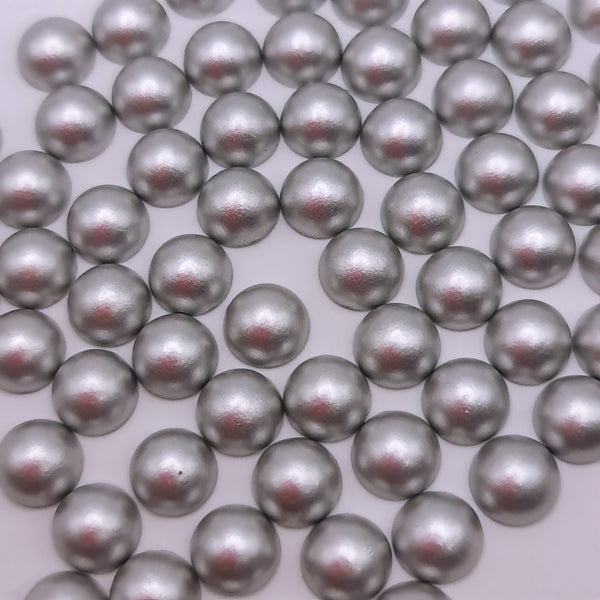 Matt silver acrylic flatback pearls