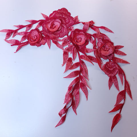 Large red and coral embroidered flower applique