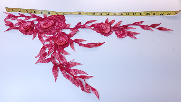 Large red and coral embroidered flower applique