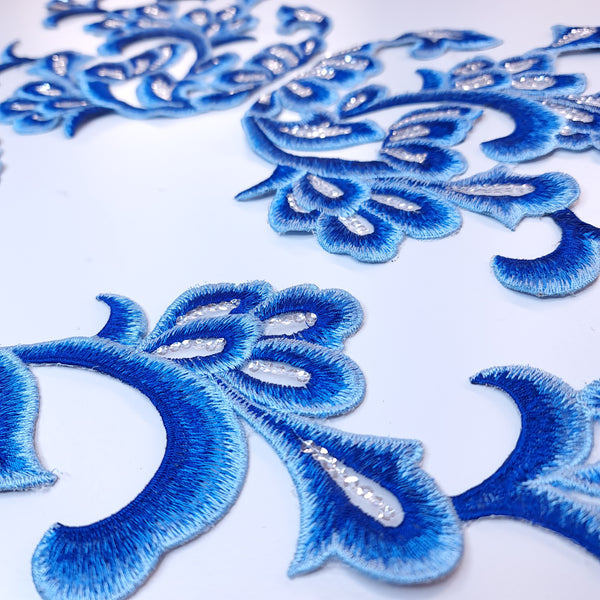 Embroidered blue applique with sequins
