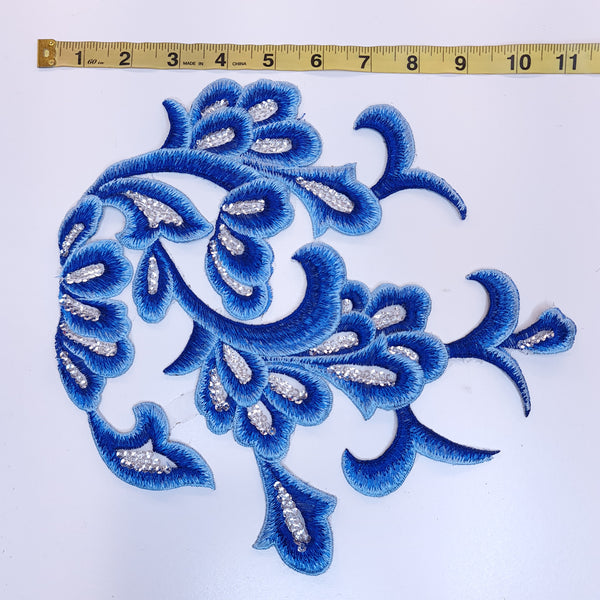 Embroidered blue applique with sequins