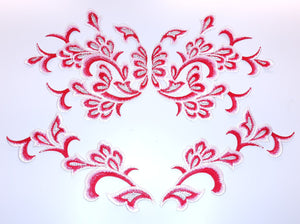 4 Piece Embroidered Appliques with Sequins. Red or Blue.