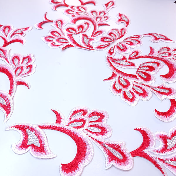 Embroidered red applique with sequins