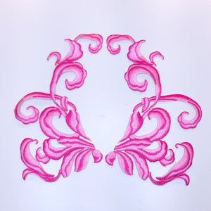 Mirrored pair iron on embroidered appliques pink