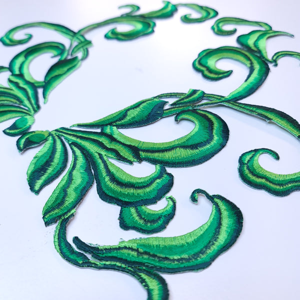 Mirrored pair iron on embroidered appliques green
