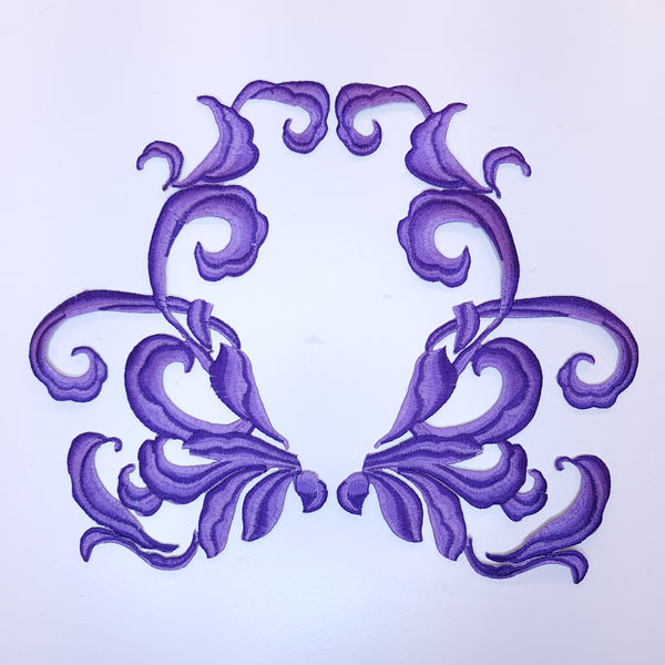 Mirrored pair iron on embroidered appliques purple