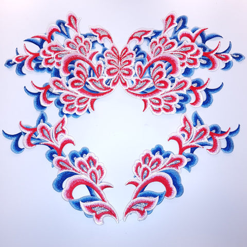 Embroidered red or blue applique with sequins